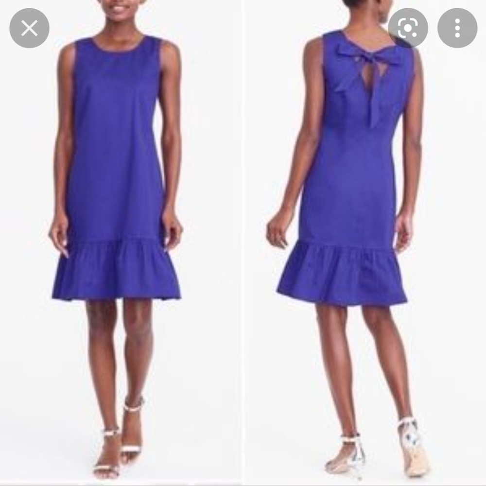 J.Crew Blue Bow Back Ruffle Flounce Shift Dress